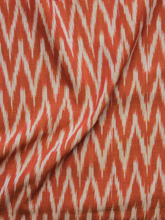 Rust Orange Ivory Pochampally Hand Woven Ikat Fabric Per Meter - F002F910