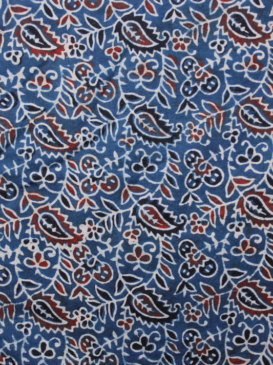 Indigo Black Maroon Ivory Ajrakh Hand Block Printed Cotton Fabric Per Meter - F003F1687