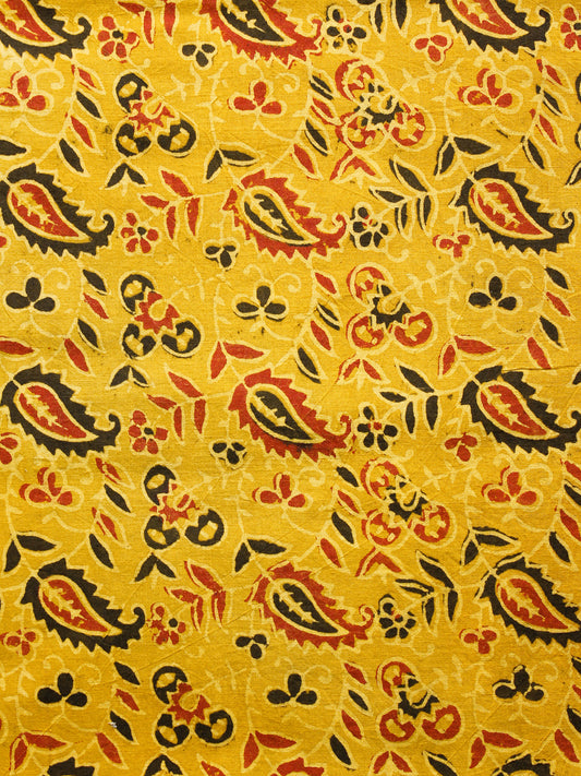 Yellow Black Red Ajrakh Hand Block Printed Cotton Fabric Per Meter - F003F1688