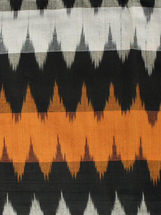 Orange Black Ivory Pochampally Hand Woven Ikat Fabric Per Meter - F002F932