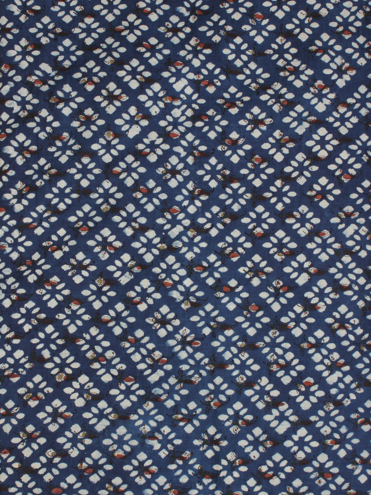 Indigo Ivory Rust Hand Block Printed Cotton Fabric Per Meter - F001F2064