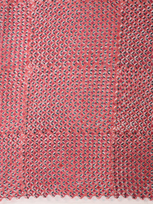 Coral Green Hand Block Printed Cotton Fabric Per Meter - F001F2276