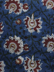 Indigo Maroon Green Hand Block Printed Cotton Fabric Per Meter - F003F1312