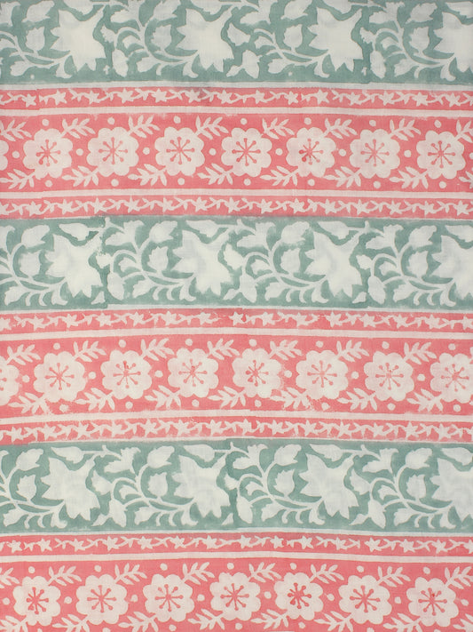 White Pink Sage Green Hand Block Printed Cotton Fabric Per Meter - F001F2335