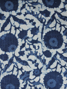 Indigo Ivory Kantha Embroidered Hand Block Printed Cotton Fabric - F004K1129