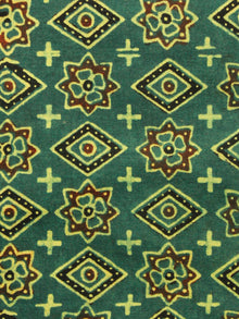 Green Rust Black Yellow Ajrakh Hand Block Printed Cotton Fabric Per Meter - F003F1586