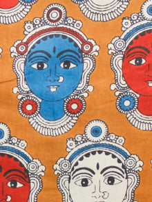 Mustard Red Blue Ivory Kalamkari Hand Block Printed Cotton Fabric Per Meter - F001F1490