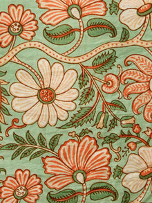 Green Ivory Peach Hand Block Printed Cotton Fabric Per Meter - F001F1929