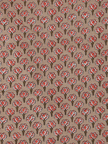 Tan Pink Green Block Printed Cotton Fabric Per Meter - F001F2389