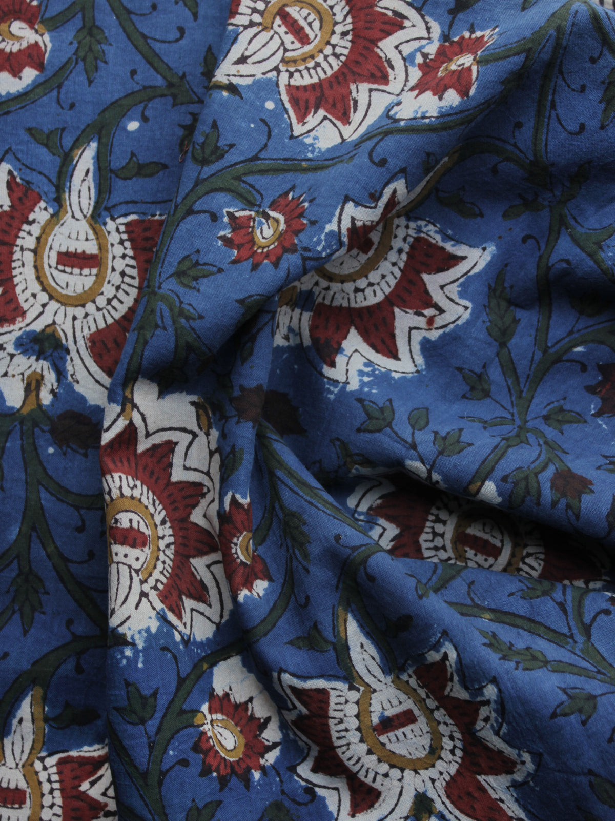 Indigo Maroon Green Hand Block Printed Cotton Fabric Per Meter - F003F1312