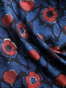 Black Indigo Red Hand Block Printed Cotton Fabric Per Meter - F001F1342