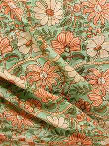 Green Ivory Peach Hand Block Printed Cotton Fabric Per Meter - F001F1929