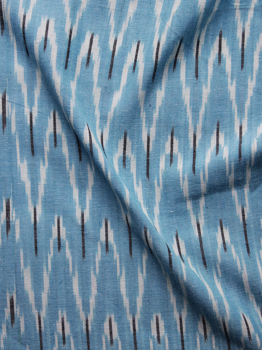 Turquoise Ivory Black Pochampally Hand Woven Ikat Fabric Per Meter - F002F911