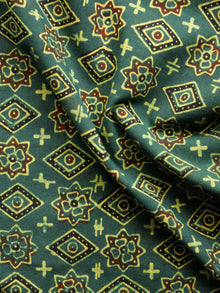 Green Rust Black Yellow Ajrakh Hand Block Printed Cotton Fabric Per Meter - F003F1586