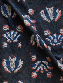 Black Blue Coral White Hand Block Printed Cotton Fabric Per Meter - F003F1327