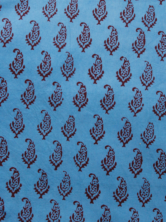 Blue Rust Brown Bagh Printed Cotton Fabric Per Meter - F005F1693