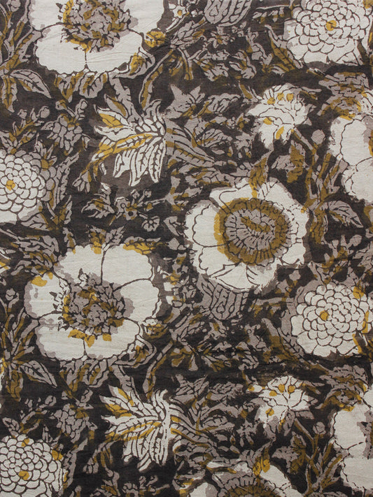 Brown Ivory Grey Hand Block Printed Cotton Fabric Per Meter - F001F1343