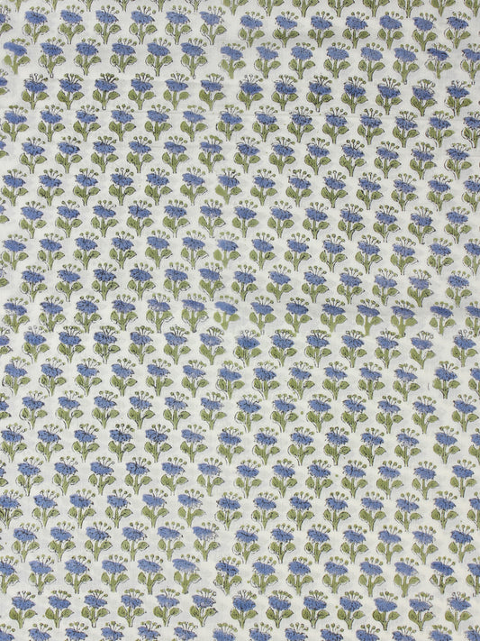 White Blue Green Hand Block Printed Cotton Fabric Per Meter - F001F2306