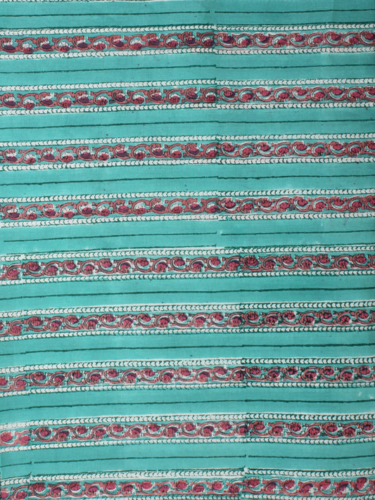 Sea Green Coral White Hand Block Printed Cotton Fabric Per Meter - F001F2278