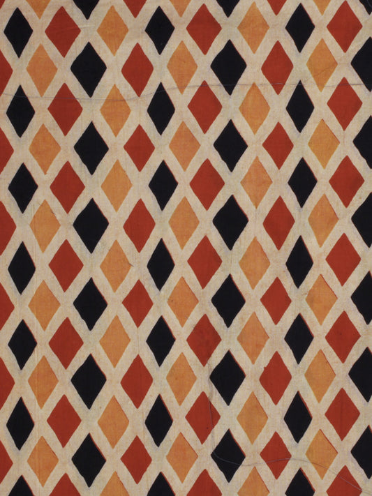 Red Orange Ivory Black Ivory Ajrakh Block Printed Cotton Fabric Per Meter - F003F624