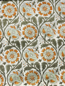 Ivory Orange Green Black Hand Block Printed Cotton Fabric Per Meter - F001F1059