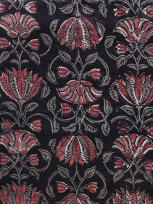 Black Grey Coral White Hand Block Printed Cotton Fabric Per Meter - F003F1328