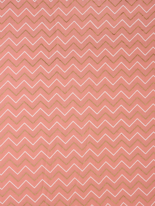 Peach White Golden Hand Block Printed Cotton Fabric Per Meter - F001F2293