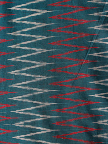 Teal Green Ivory Red Pochampally Hand Weaved Ikat Mercerised Cotton Fabric Per Meter - F002F1959