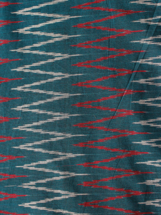 Teal Green Ivory Red Pochampally Hand Weaved Ikat Mercerised Cotton Fabric Per Meter - F002F1959