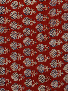 Dark Red Beige Blue Hand Block Printed Cotton Fabric Per Meter - F001F780