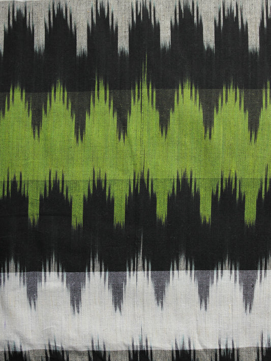 Green Black Ivory Pochampally Hand Woven Ikat Fabric Per Meter - F002F933