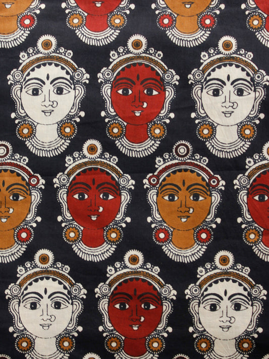 Black Maroon Ivory Brown KalamKari Hand Block Printed Cotton Fabric Per Meter - F001F1491