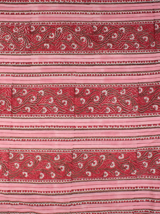 Pink Red White Hand Block Printed Cotton Fabric Per Meter - F001F2353