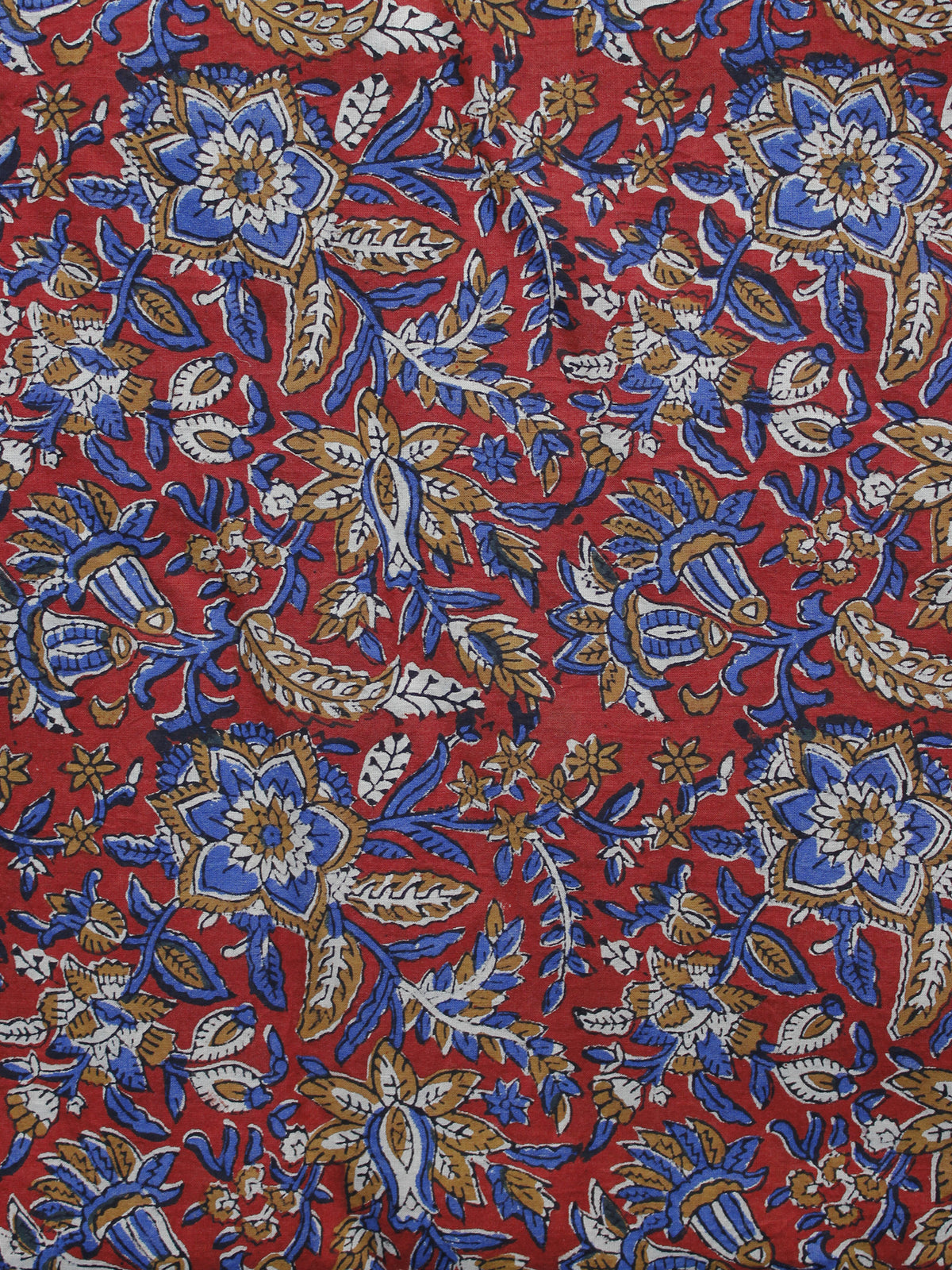 Red Blue Peanut Brown  Hand Block Printed Cotton Fabric Per Meter - F003F1224