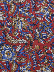 Red Blue Peanut Brown  Hand Block Printed Cotton Fabric Per Meter - F003F1224