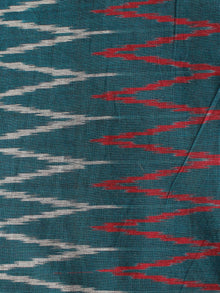 Teal Green Ivory Red Pochampally Hand Weaved Ikat Mercerised Cotton Fabric Per Meter - F002F1959