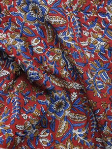 Red Blue Peanut Brown  Hand Block Printed Cotton Fabric Per Meter - F003F1224