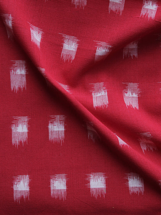 Red White Pochampally Hand Woven Double Ikat Fabric Per Meter - F002F1018