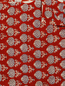 Dark Red Beige Blue Hand Block Printed Cotton Fabric Per Meter - F001F780