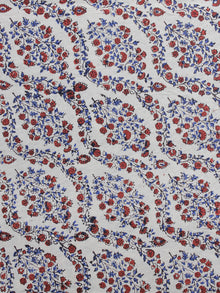 Ivory Red Blue Hand Block Printed Cotton Fabric Per Meter - F001F1149