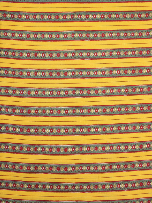 Yellow Green Red Block Printed Cotton Fabric Per Meter - F001F2253