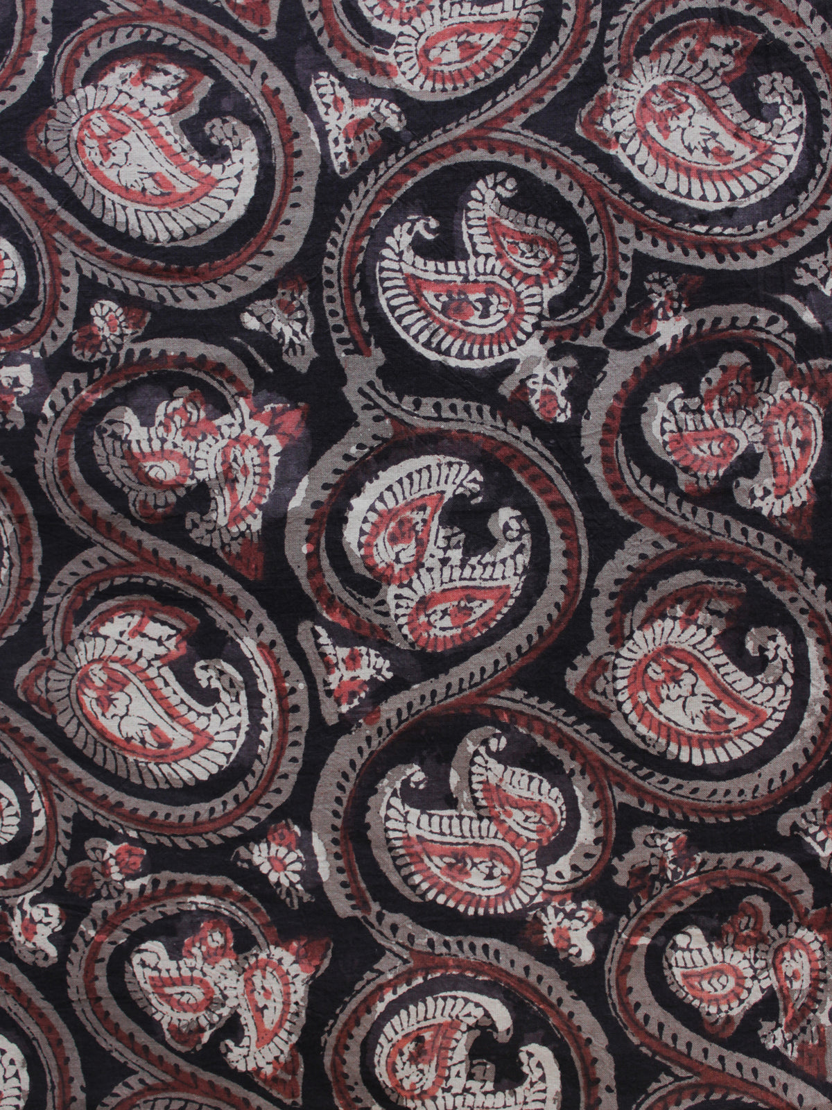 Black Grey Coral Ivory Hand Block Printed Cotton Fabric Per Meter - F003F1329