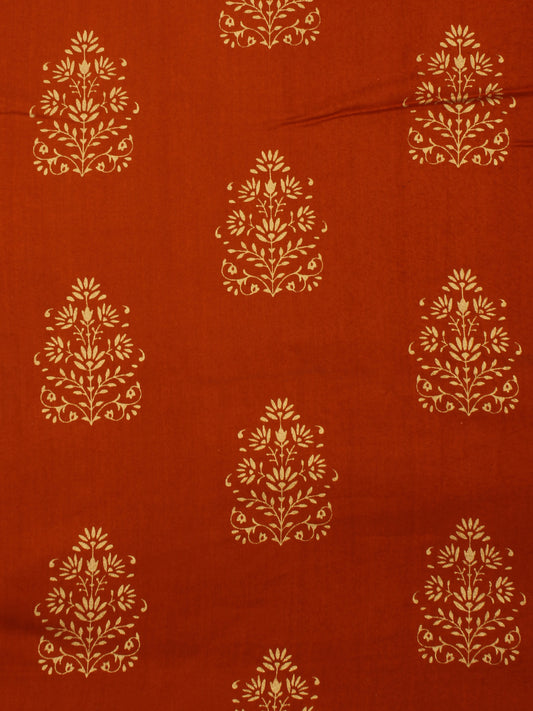 Crimson Red Gold Hand Block Printed Cotton Fabric Per Meter - F001F2003