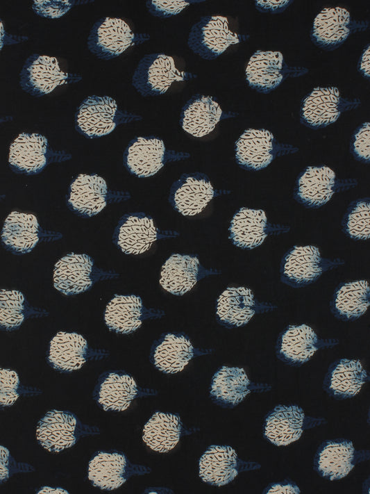 Indigo Black Ivory Hand Block Printed Cotton Fabric Per Meter - F001F2139