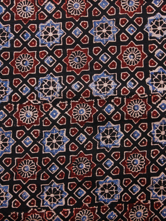 Black Blue Ivory Maroon Ajrakh Hand Block Printed Cotton Fabric Per Meter - F003F1588