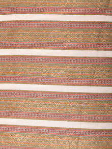 Tan Olive Green Pink Golden Block Printed Cotton Fabric Per Meter - F001F2387