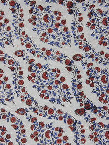 Ivory Red Blue Hand Block Printed Cotton Fabric Per Meter - F001F1149