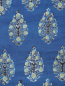 Indigo Green Black Ivory Ajrakh Printed Cotton Fabric Per Meter - F003F1516