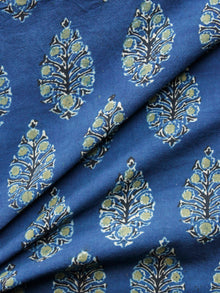 Indigo Green Black Ivory Ajrakh Printed Cotton Fabric Per Meter - F003F1516