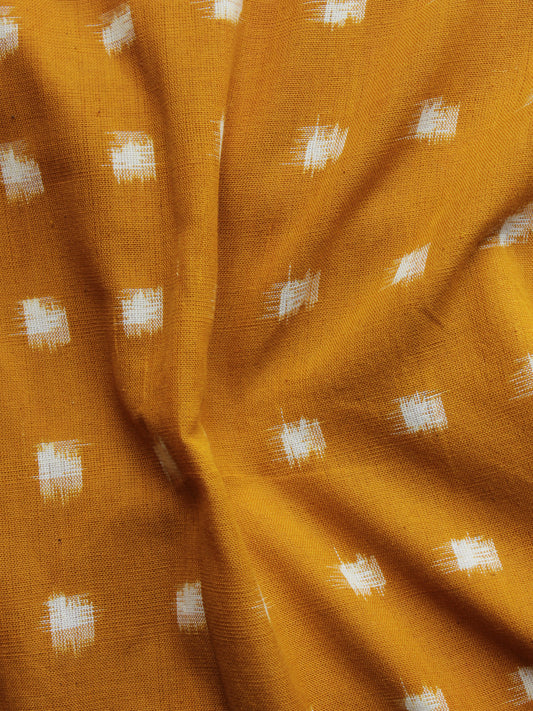 Mustard Yellow White Pochampally Hand Woven Double Ikat Fabric Per Meter - F002F1019